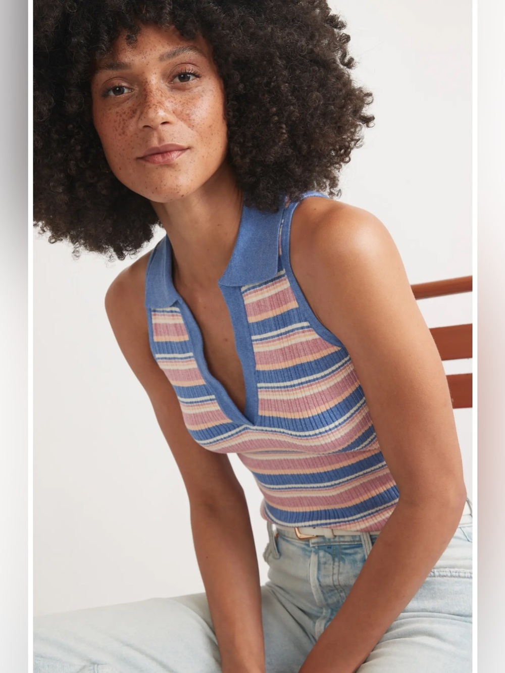 Marine Layer Amelia Rib Polo Indigo Multi Stripe - Picture 10 of 10